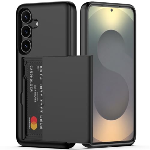 Nvollnoe for Samsung Galaxy S25 FE Case with Card Holder Dual Layer Heavy Duty Protective Cover Hidden Card Slot Slim Wallet Case for Samsung S25 FE 6.7''(Black)