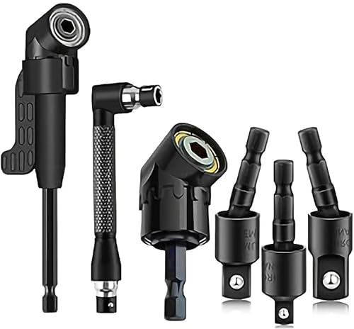6-tlg. Winkelbohrer Adapter Set | 105° & 90° Winkelaufsatz für Akkuschrauber | 1/4 3/8 1/2 Steckschlüsseladapter | Schlagfest, Magnetisch, Flexibel für enge Räume, Werkstatt & Heimwerken