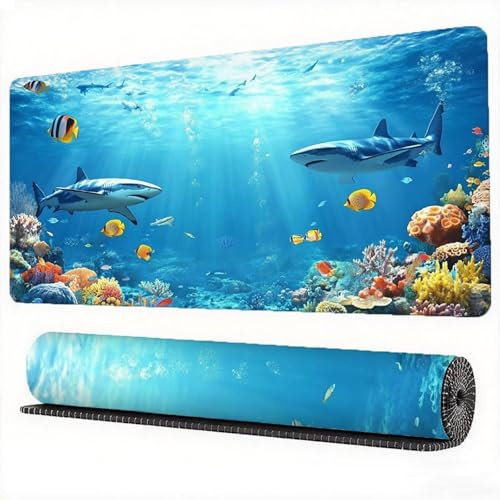 Gaming Mauspad Meeresboden, Welt Mauspad XXL 600x400 Gaming Mousepad Desk Mat, Schreibtischunterlage Protector Matte mit Anti-Rutsch Basis Schreibtisch Zubehör für Büro, Zuhause, Geschenke, Model285
