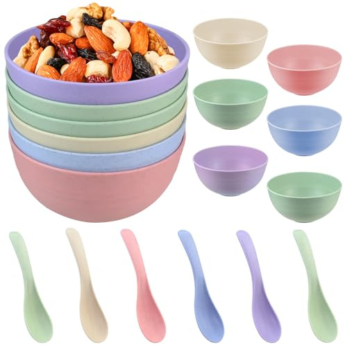 6Stks Unzerbrechliche Müslischalen - Wiederverwendbar Pastaschüsseln Suppenschalen Dessertschalen, Camping Snack mit 6 Löffeln Mikrowellen SpüLmaschinen Geeignet für Snack Frühstück, Pasta müsli, Sala