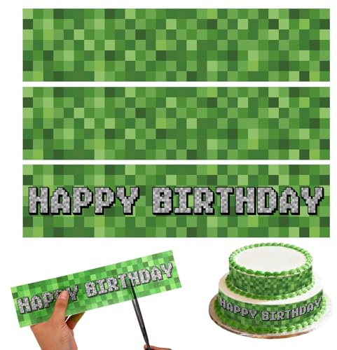 3stk Essbare Tortenbordürenstreifen im Pixel-Design, 26,67x6,35cm Klebreispapier Essbare Zuckergussdekoration für Torten mit Videospiel-Motiven