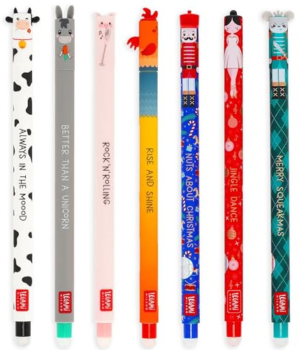 LEGAMI Set mit 7 Gelstiften für Bauernhof und Nussknacker, Stifte mit löschbarer thermoempfindlicher Tinte, verschiedene Tintenfarben, löschen ohne das Papier zu verbrauchen, 0,7 mm Spitze