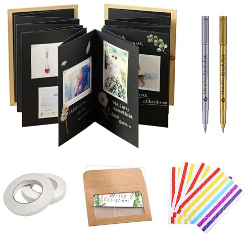ZGZJHZ Fotoalbum zum Selbstgestalten – DIY Scrapbook Fotobuch zum Einkleben, Leporello Sammelalbum, Album Foto als persönliches Geschenk für Geburtstag, Hochzeit oder Ruhestand (Schwarz, Große Größe)