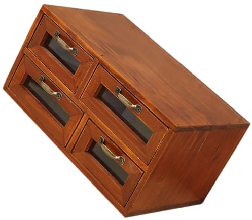 Mipcase Scatola Portaoggetti in Legno con 4 Cassetti Organizer da Scrivania Rustico Doppio Strato Organizer per Ufficio Compatto per Camera Soggiorno e Studio Protezione Gioielli e