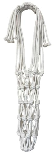 Texvora Handgewebter Makramee-Wasserflaschenhalter, Baumwollseilschlinge mit Griff, 65,6 cm, leichte Bohemian-Tragetasche