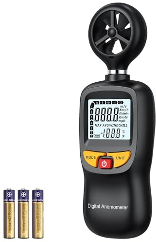 Digital Anemometer Handheld Wind Speed Meter with Temperature Display | 0.3-30m/s airflow measurement, MAX/AVG modes, Beaufort scale, backlit LCD for HVAC ducts, vents, drones and outdoor use
