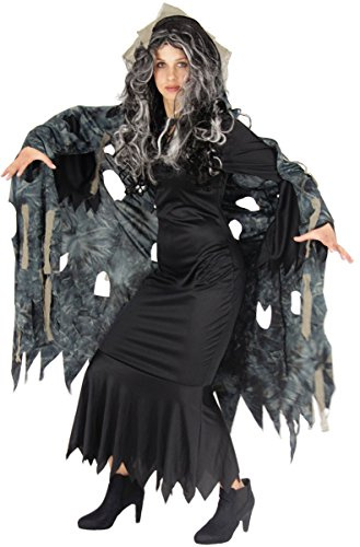 Foxxeo Schwarz Grauer Fetzen Umhang mit Kapuze für Erwachsene Halloween Kostüme Herren Geister Kostüm Hexen Fasching Damen Karneval