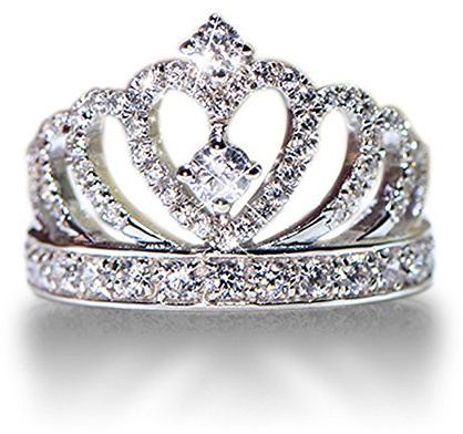 Tenfit 925 Silver Princess Crown Ring with CZ Inlaid Fashion Jewelry Engagement Wedding Ring for Women,Size 7
