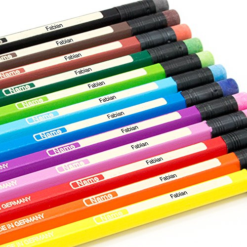 24 Buntstifte mit Namen individuell graviert - Radierer - Faber Castell - sechskant