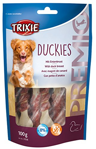 TRIXIE Hundeleckerli PREMIO Hunde-Duckies 100g - Premium Leckerlis für Hunde glutenfrei - ohne Getreide & Zucker, schmackhafte Belohnung für Training & Zuhause