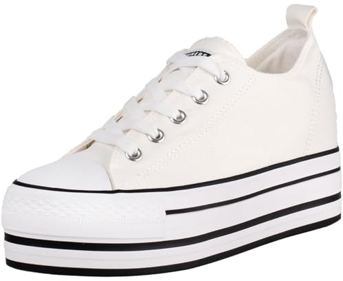 wealsex Basket Mode Toile Plate Femme Plateforme Semelle Epaisse Chaussure Tennis Confort Sneakers Basse Blanche 36