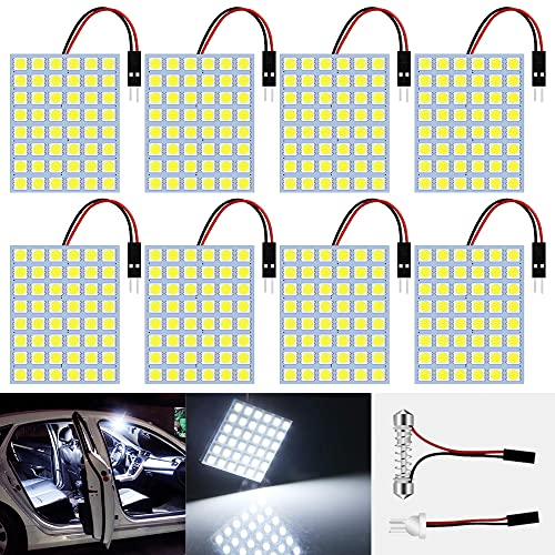 Alopee - 8-Pack Blanco 600lums 5050 48-SMD 12V DC Luz LED para Remolque de Automóvil Camper RV Panel de Iluminación Interior Mapa de Cúpula Luces de Techo de Techo con 8 X T10, Adaptador de Festón
