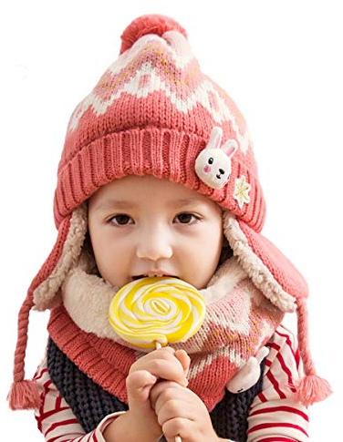 DORRISO Cute Kids Caps Scarf Set Autumn Winter Spring Baby Caps and Scarf Children Knitted Beanies Hat Warm Comfortable Woolen Hat for 1-7 Years Old Girls Boys Pink