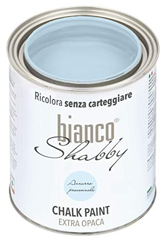 bianco Shabby® Azzurro Provenzale (Provence-Blau) - (1 Liter) Chalk Paint Kreidefarbe auf Wasserbasis für alle Oberflächen – geruchsneutral, einfach zu verarbeiten, extra matt
