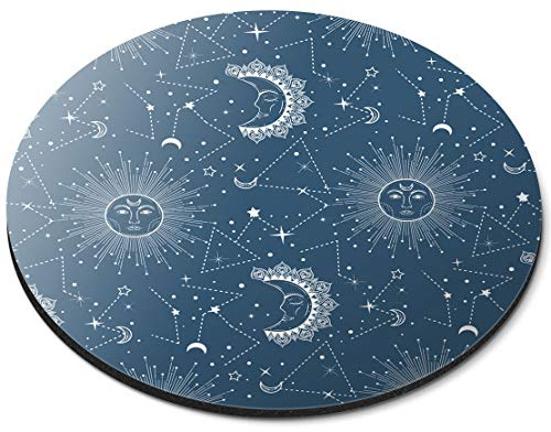 RM12476 Mauspad, rund, Motiv: Sonne und Mond, Astronomie, Blau