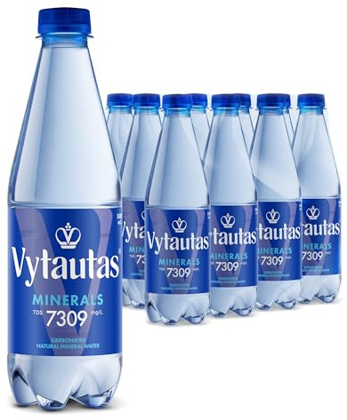 VYTAUTAS Natürliches Mineralwasser mit Kohlensäure 500 ml (12er Pack) Für Maximale Hydration, Reich an Essenziellen Mineralien wie Calcium, Magnesium, Funktionswasser, Hohe Mineralisierung