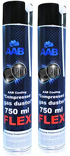 AABCOOLING Compressed Gas Duster FLEX 750ml - Set di 2 Pezzi - Aria Compressa PC Con un Tubo Flessibile, Pulitore PC, Tubo Aria Compressa, Kit Pulizia PC, Bombolette Spray