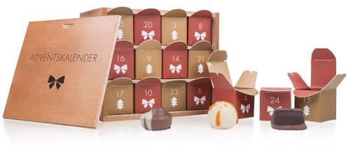 Adventskalender Schokolade - Weihnachtskalender Pralinen - 12 Schokoladenpralinen, 6 Hasel- und 6 Macadamianüssen im Schokoladenmantel - Geschenk Erwachsene, Frauen, Männer, Eltern - Groß, 24 Stück