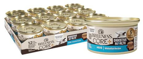 Wellness CORE+ Digestive Health Pate Adult Canned Wet Cat Food, Natural, Protein Rich, Grain Free, Whitefish Recipe, 3 oz, Pack of 12 Cans