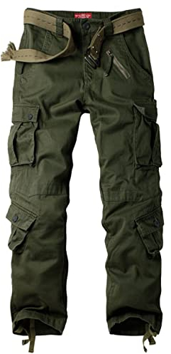 Siyecaoo Damen Hosen Cargo Hose Multi Taschen Jogginghose Sporthose Workwear Reißverschluss Armee Militär Wanderhose Outdoorhose Relaxed-Fit Damen Cargo Hose Armeegrün Tag 28-DE 36