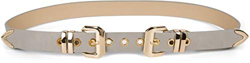 styleBREAKER Damen Gürtel mit doppelter goldener Schnalle und Lochnieten, B-Low Belt, Taillengürtel, kürzbar 03010121, Farbe:Hellgrau, Größe:105cm