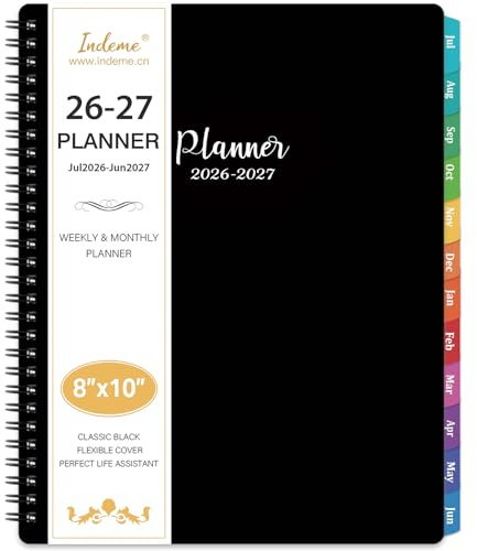 2026-2027 Planner - Planner 2026-2027 Weekly and Monthly, Jul. 2026 - Jun. 2027, 8 x 10, with Tabs, Thick Paper, Spiral Binding, Classic Black
