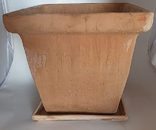 VASO QUADRATO IN TERRACOTTA + SOTTOVASO QUADRO IN TERRACOTTA; LATO SUPERIORE DELLA FIORIERA CM. 30 X 30, ALTEZZA CM. 27 COTTO COCCIO