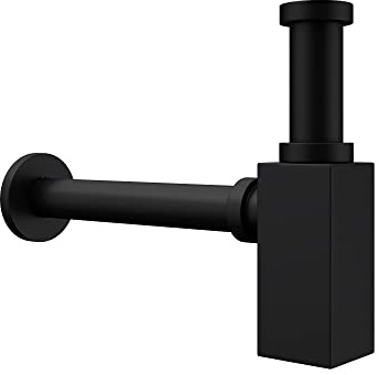 Mai & Mai Siphon Waschbecken aus Messing in schwarz eckiges Design | Ablaufgarnitur für Waschbecken und Waschtisch, Inkl. Geruchsverschluss, Anschlussgewinde, S06