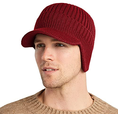 YAMEE Herren Wintermütze Strickcap Wintercap Damen Strickmütze Beanie mit Schirm Kappe,Schirmmütze mit Ohrenklappen Herren Ohrenschutz