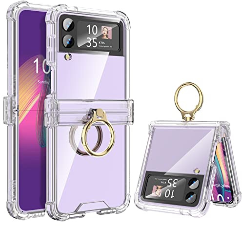 Funda para Galaxy Z Flip 4 con protección de bisagra transparente para Samsung Flip 4 con funda protectora con función atril para Samsung Galaxy Z Flip 4 5G (2022), transparente