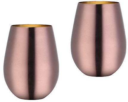 TUPMFG Roségold Edelstahl Weingläser Ohne Stiel 2er Set für Rotwein & Weisswein, Bruchfest Camping Weinglas, Metallic Weinbecher, 500ML
