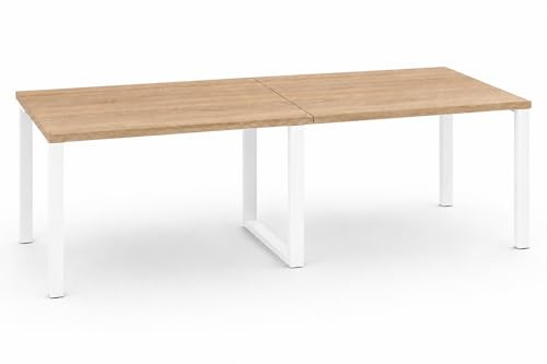 OFILIKE. Mesa de Reuniones y Conferencias para Oficina - Mesa de Juntas Grande con Estructura Metálica Blanca y 2 Tableros - Mesa para Sala de Reuniones, Empresas y Negocios (300x120, Roble)