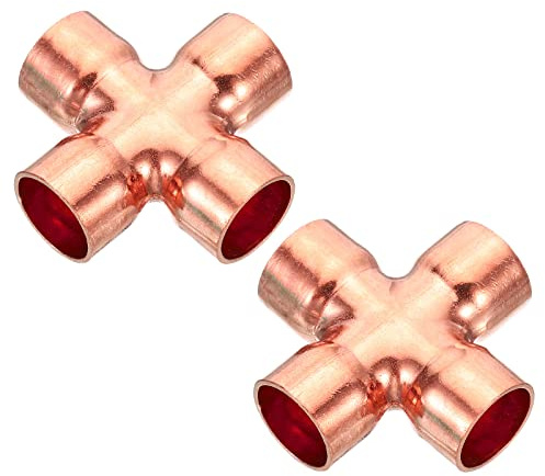 PATIKIL 5/8 ID 2Pack Kupfer Kreuz Rohrfitting 4 Wege Schweißen Kupfer Ende Einspeisung Gleiches Rohr Verbinder für Klempnerei Klimaanlagen Kühlung