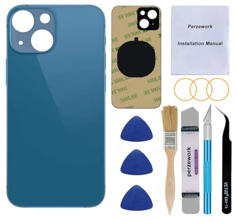 Perzework OEM Rear Back Glass Replacement for iPhone 13 Mini 5.4 inches (Blue) with Reparing Toolkit