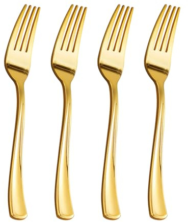 Goodluck 150 Pack Gold Plastic Forks, Heavy Duty Forks Disposable, Plastic Cutlery Perfect for Weddings, Parties, Dinners and Thanksgiving