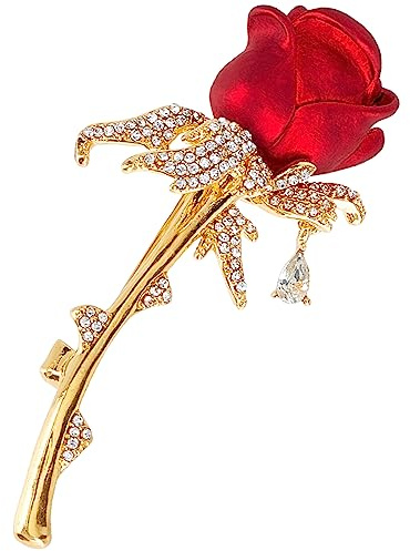 CRASPIRE 18K Vergoldete Legierungs-Rosen-Brosche, Blumen-Kleid-Brosche Mit Kristall-Strasssteinen Für Damen Und Herren, Hochzeit, Braut, Cocktail, Tanz, Bankett, Party, Zubehör, Schmuck