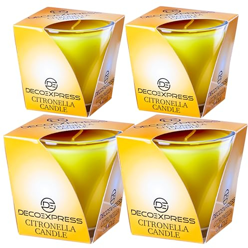 Deco Express Citronella Candle Set, Jar Candles Pack of 2 or 4, Long Lasting 30 Hour Burn Time (Yellow, 4 Pack)