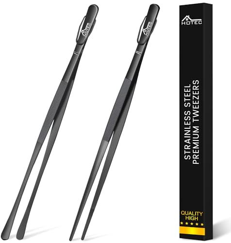 Hotec Edelstahl-Kochpinzette, professionelle Küchenzange zum Kochen, Grillen und Backen, extra lange Lebensmittelpinzette, Set von 2 - 30,5 cm, NZ-B02H