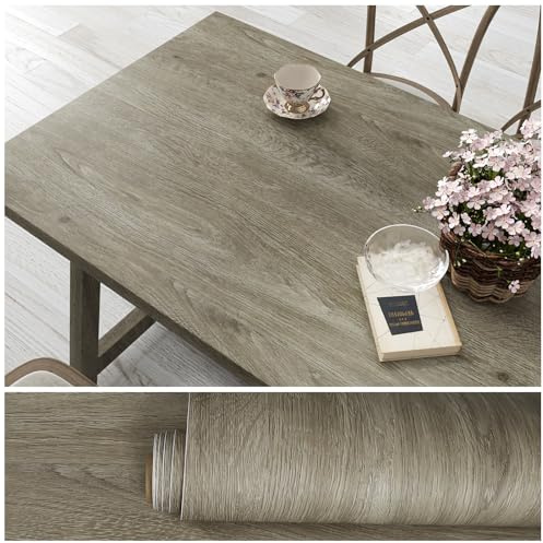 VEELIKE Taupe Oak Wood Contact Paper Wood Wallpaper Peel and Stick Woodgrain Contact Paper for Cabinets Table Countertops Waterproof 15.7''x118'' Adhesive Removable Woods Vinyl Wrap for Furniture