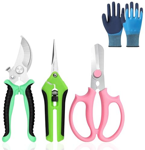 Beautyshow Secateurs Pruning Scissors Garden Cutter Clippers with Gloves, Stainless Steel Sharp Pruner Secateurs, Professional Bypass Pruning Shears Hand Pruners Gardening Scissors Kit with Gloves