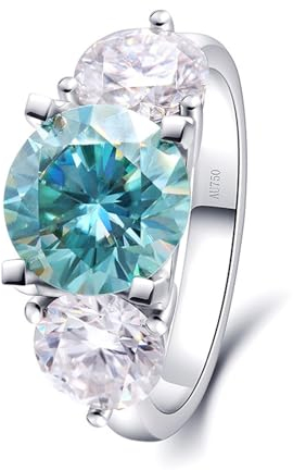 Skcess 18 Karat Weißgold Hochzeitsringe Pfauenblau Moissanit Runden, Damenring 3ct Pfauenblauer Runder Moissanit Ring Damen Größe 63 (20.1)