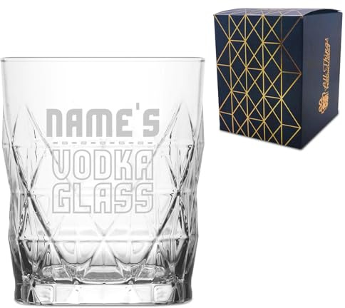 Personalised Engraved Novelty Vodka Short Keops Tumbler Glass with 'Name's Vodka Glass' Design, Customise with Any Name for Any Occasion, Gift Box Included, Laser Engraved