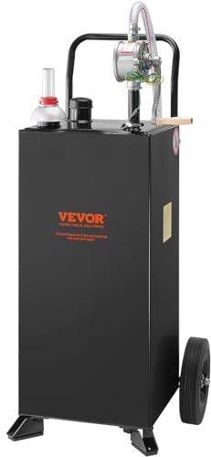 VEVOR Carro de gasolina Tanque de combustible 30 galones con ruedas bomba de transferencia manual contenedor de combustible diesel de gasolina para autos cortadoras de césped, vehículos, barcos, negro