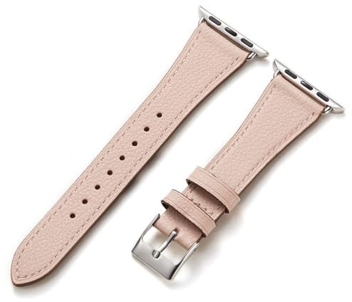 AoYi Cuir Bracelet Italien Véritable Femme Hommes Compatible avec Apple Watch 38mm 40mm 41mm 42mm, Strap Luxe pour iWatch Series 11 10 9 8 7 6 5 4 3 2 1 SE3 SE2 SE, Rose