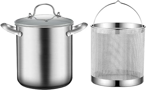 BTURYT Olla para espárragos de 5 litros, Acero Inoxidable 304, vaporera para espárragos y Espaguetis, Olla para Pasta, Aceite, sartén Profunda con Cesta y Tapa (18,5 cm)