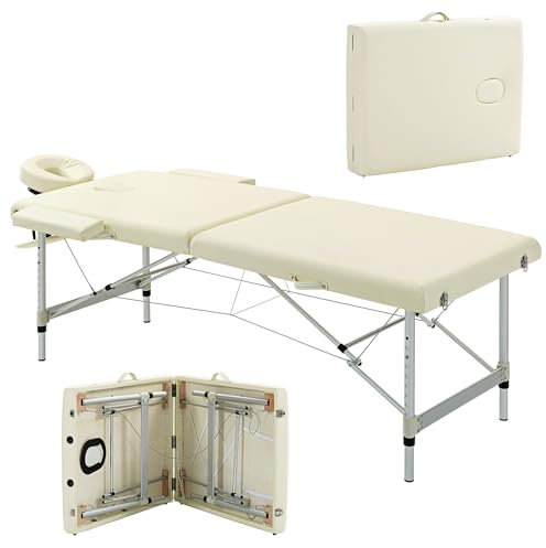 HOMCOM Lettino Massaggio Pieghevole Professionale, Lettino per Massaggio con Altezza Regolabile e Borsa di Trasporto per Estetista e Terapista, Bianco