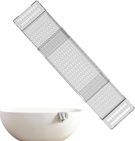 Badkarshylla – 80 cm expanderbar dränering badhylla caddie bricka | multifunktionell badkarsbricka badrumsorganisatör | Genomskinligt badbord med dräneringshål | halkfritt stabilt