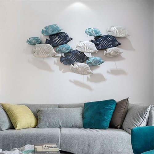 Wanddekoration aus Metall, Fisch, 3D-Fisch, großer Fischschwarm, Wandkunst, Dekoration, Heimdekoration, Fisch-Wandskulptur aus Metall für Wohnzimmer und Schlafzimmer