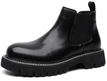 MANLADUO Chelsea Boots - Botas altas de piel para hombre, sin cordones, suela gruesa, botines negros, Negro -, 43 EU