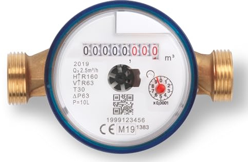 Contador de agua fría DN15 (1/2) – Cuerpo de latón – sin conexiones largo 110 mm – Fabricado en Italia – Certificado MID y DM174/2004 para agua potable
